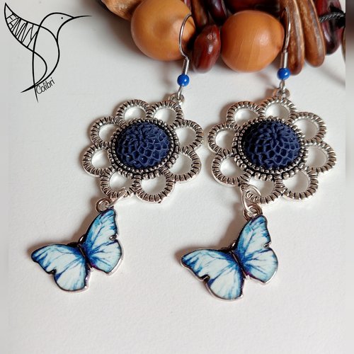 Boucles d'oreilles zanimaux papillons bleus