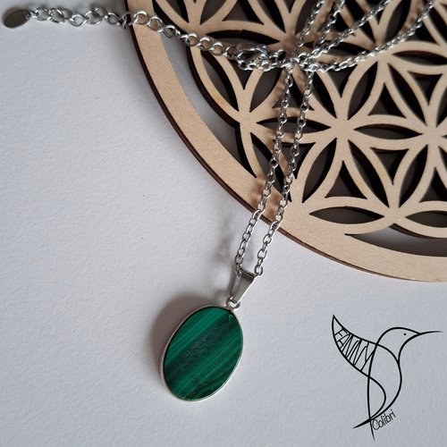 Collier inoxydable pendentif malachite