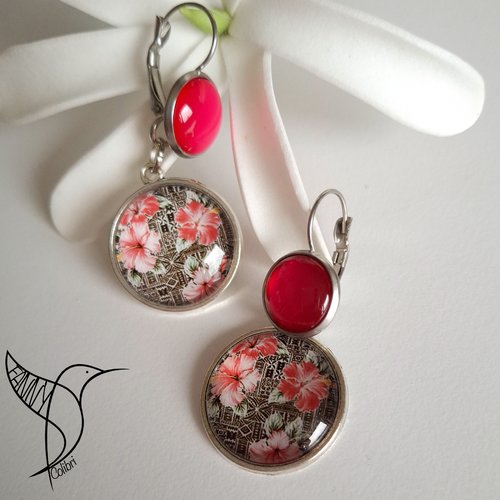 Boucles d'oreilles dormeuses hibiscus