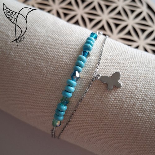 Bracelet multirangs inox lithothérapie turquoise