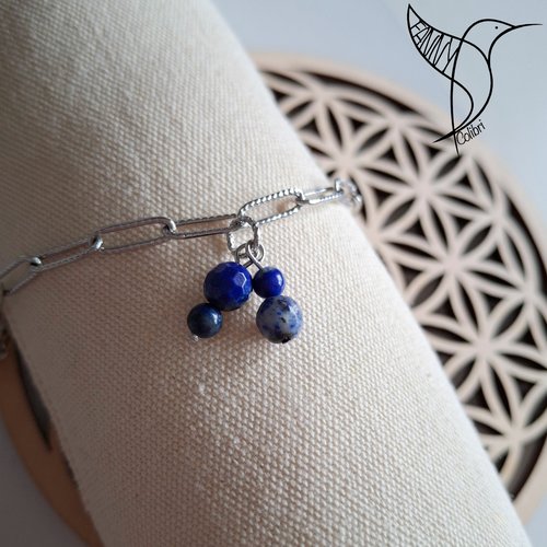 Bracelet réglable acier inoxydable lapis-lazuli