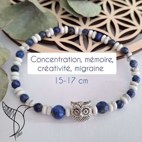 Bracelet pierres naturelles 15-17 cm concentration, migraine