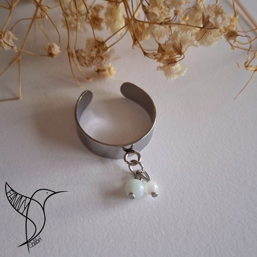 Bague ajustable acier inoxydable et amazonite