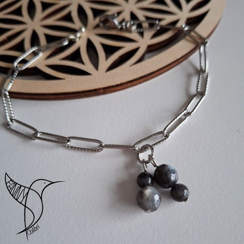 Bracelet réglable acier inoxydable labradorite
