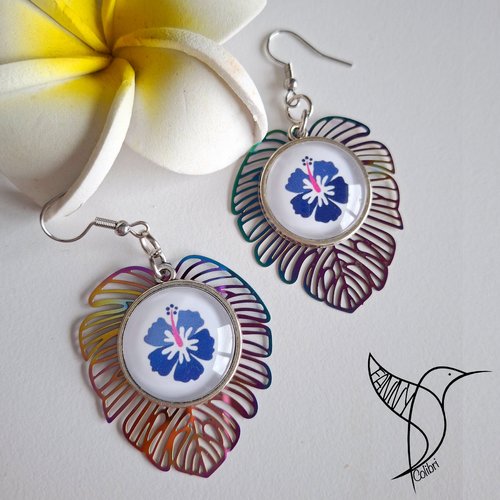 Boucles d'oreilles hibiscus bleu
