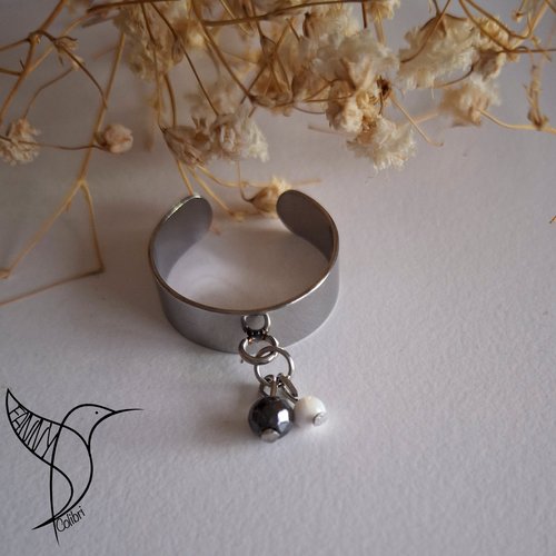 Bague ajustable acier inoxydable et hématite