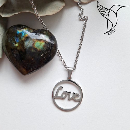 Collier acier inox love collection fleur bleue