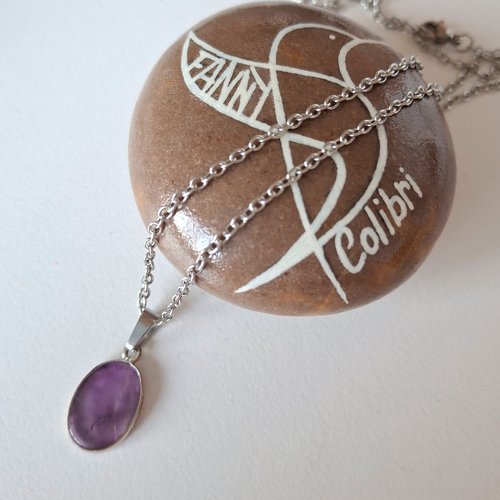 Collier inoxydable pendentif onde céleste améthyste