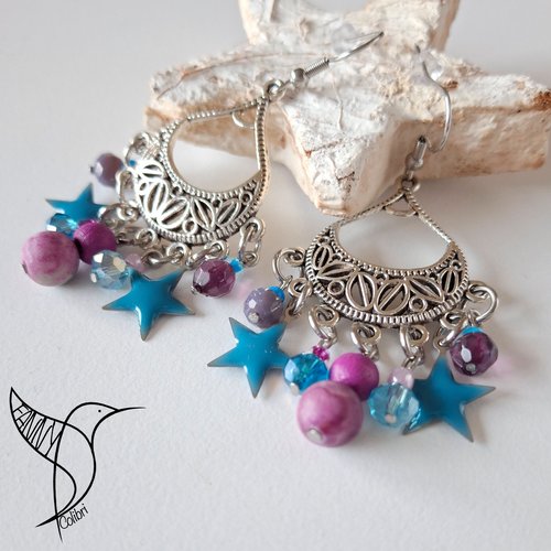 Boucles d'oreilles onde céleste multi