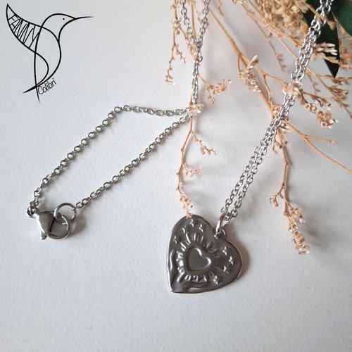 Collier acier inox cœur ensoleillé