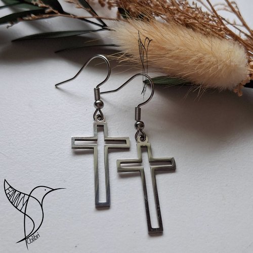 Boucles d'oreilles inox croix