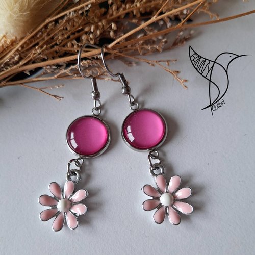Boucles d'oreilles marguerites roses