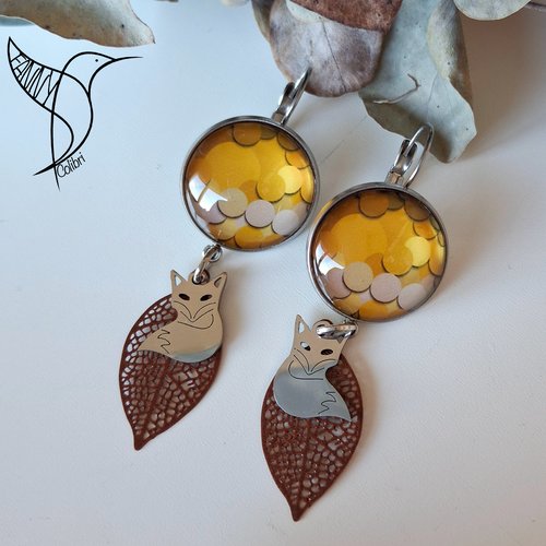 Boucles d'oreilles p'tits pois d'automne renards
