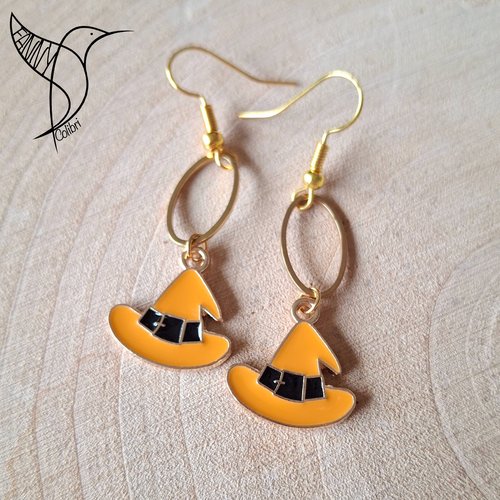 Boucles d'oreilles halloween chapeau orange clair