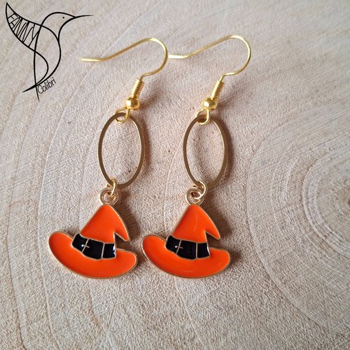 Boucles d'oreilles halloween chapeau orange