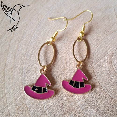 Boucles d'oreilles halloween chapeau violet