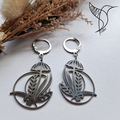 Boucles d'oreilles champignons fleuris