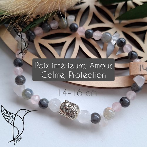 Bracelet pierres naturelles 14-16 cm amour, tranquillité