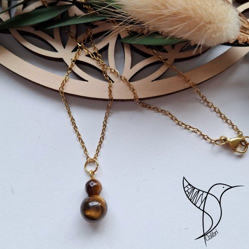 Collier inoxydable doré pendentif œil de tigre