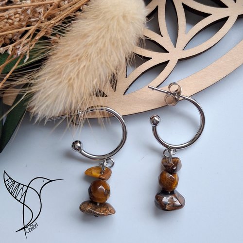 Boucles d'oreilles créoles œil de tigre