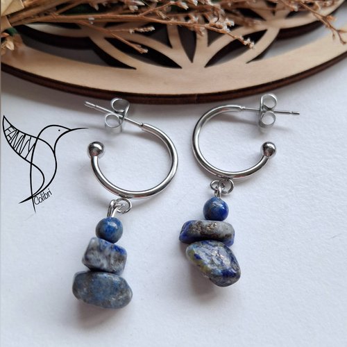 Boucles d'oreilles créoles lapis-lazuli
