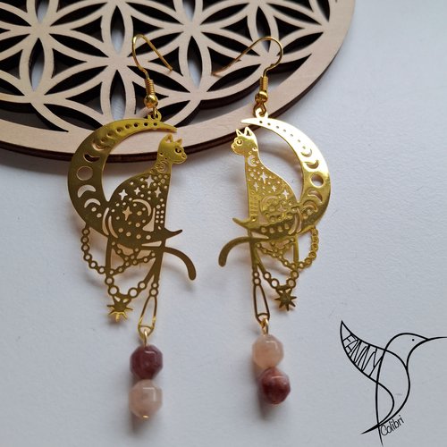 Boucles d'oreilles chat céleste et tourmaline