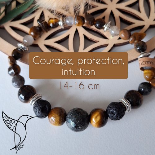 Bracelet lithothérapie 14-16 cm protection intuition courage