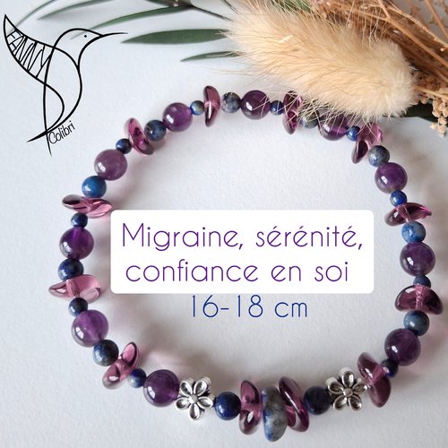 Bracelet pierres naturelles 16-18 cm migraine, sérénité