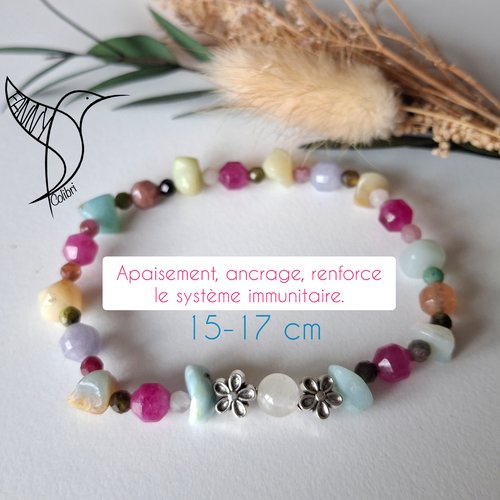 Bracelet pierres naturelles 15-17 cm apaisement, renforce système immunitaire