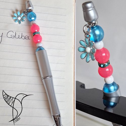 Stylo rose et turquoise fleur