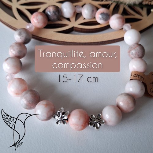 Bracelet pierres naturelles 15-17 cm amour, tranquillité, compassion
