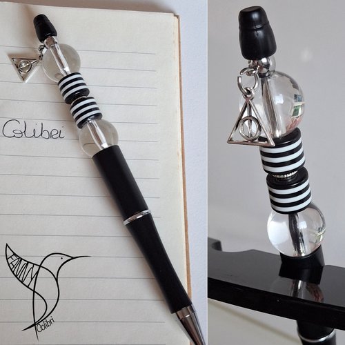 Stylo reliques de la mort noir et blanc