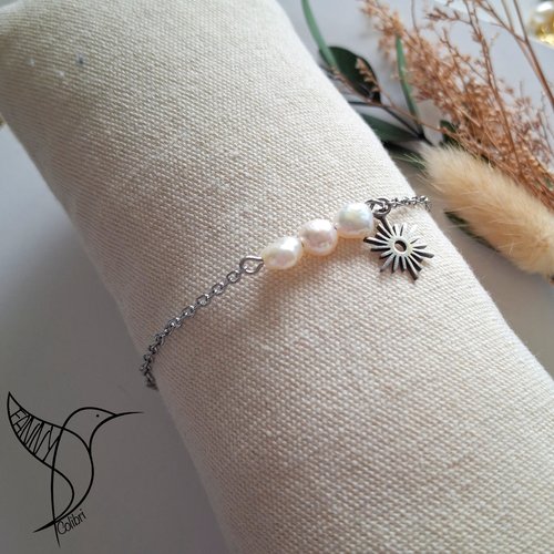 Bracelet réglable soleil et perles d'eau douce