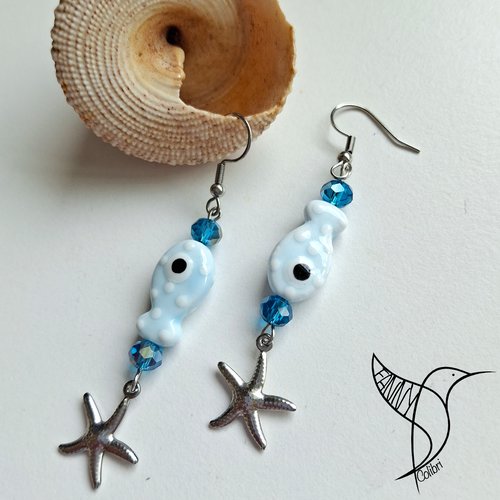 Boucles d'oreilles céramique starfish bleu