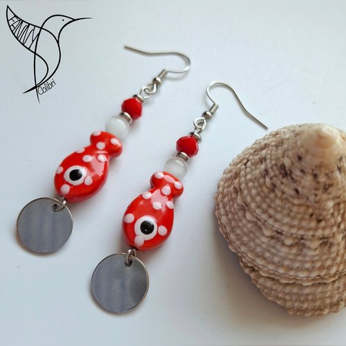 Boucles d'oreilles céramique starfish rouge