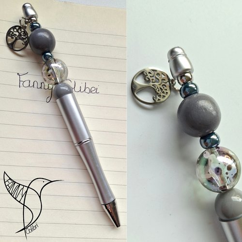 Stylo gris et blanc arbre de vie