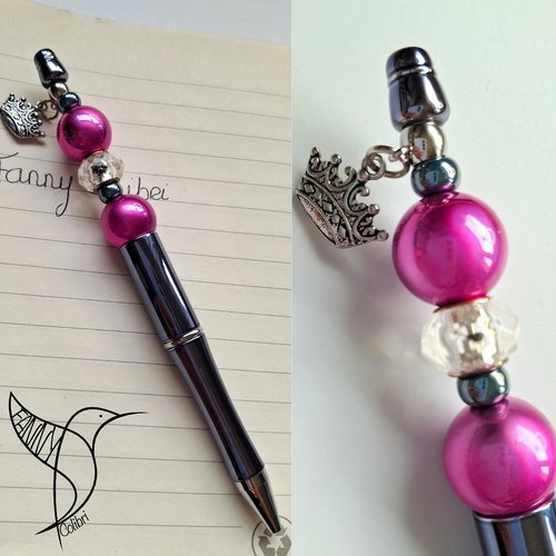 Stylo fuschia et noir couronne