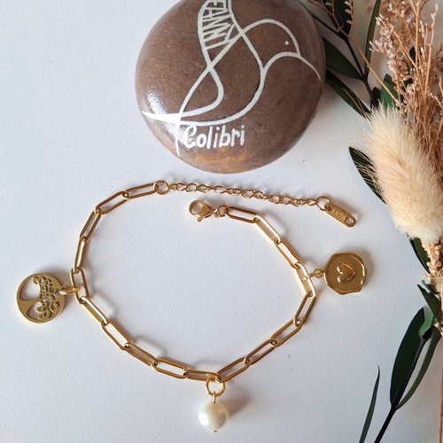 Bracelet réglable doré 3 charms