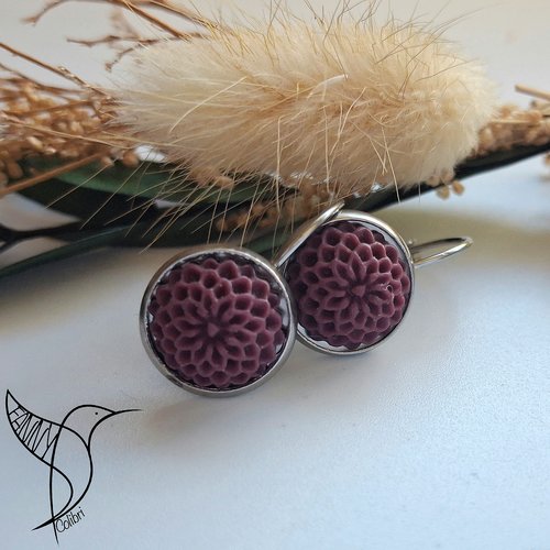 Boucles d'oreilles dormeuses fleurs bordeaux