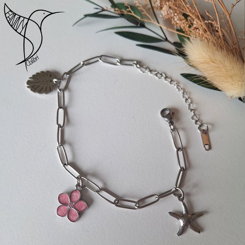 Bracelet réglable inoxydable 3 charms summer