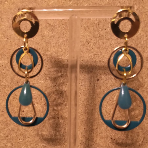 Boucles d'oreilles sequins émaillés faits et acier inoxydable doré .