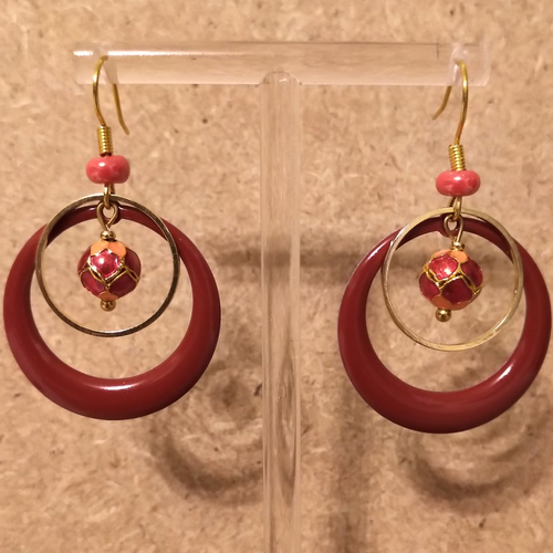 Boucles d'oreilles perles et sequins émaillés , acier inoxydable doré .