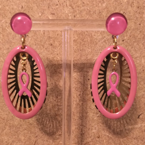 Boucles d'oreilles octobre rose sequins émaillés .