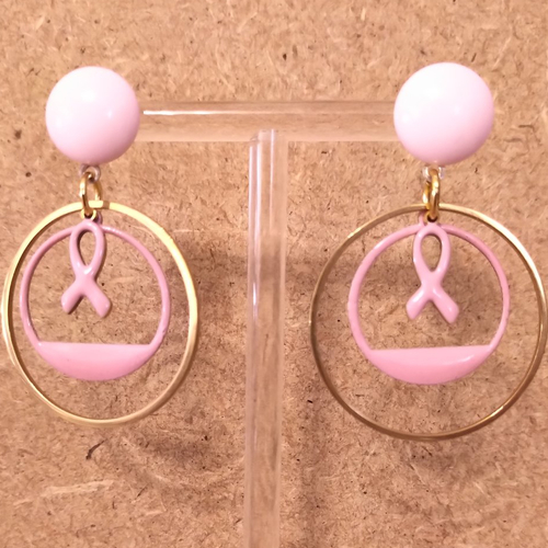 Boucles d'oreilles octobre rose sequins émaillés .