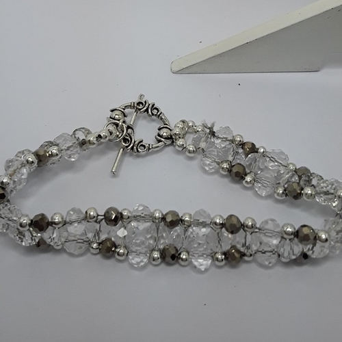 Bracelet cristal et gris tisse