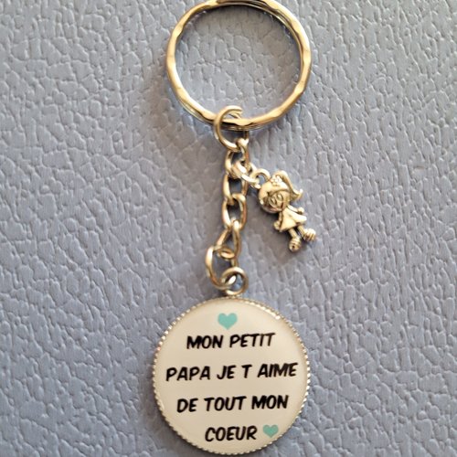 Mon petit papa je t'aime de tout mon coeur - porte-clés argenté