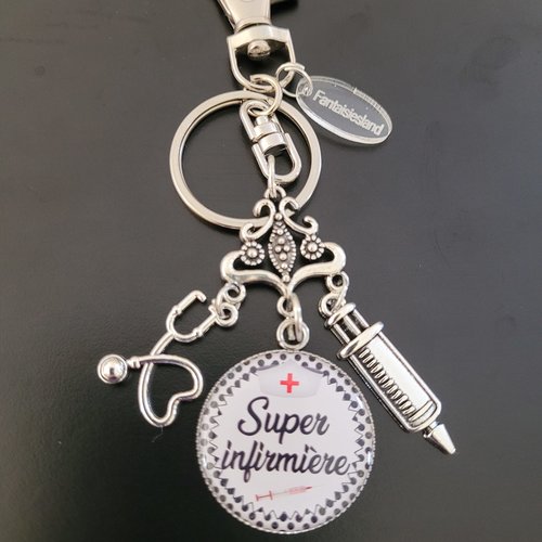 Super infirmière - bijou accroche clés argenté