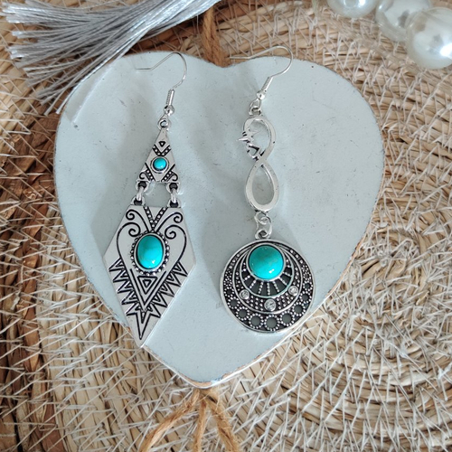 Boucles d'oreilles dépareillées , boucle asymétrique, bijoux argentée