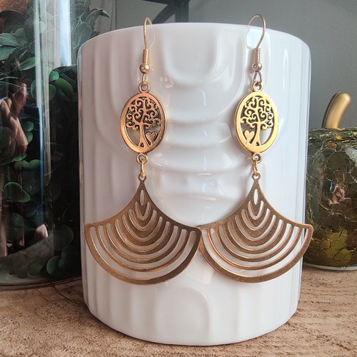Boucles d'oreilles pendantes, boucles symétriques, bijoux dorées