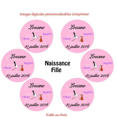 Images Digitales Rondes Personnalisables Naissance Fille Un Grand Marche